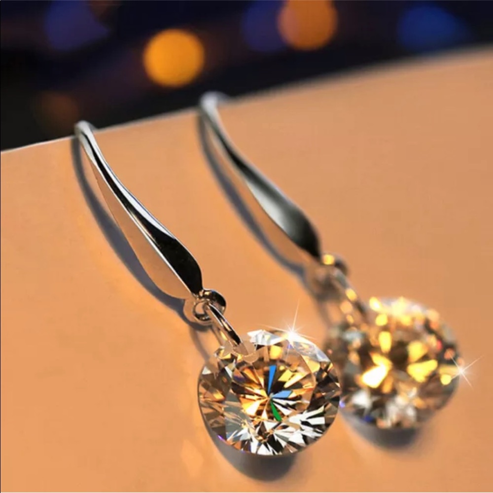 New Ear Stud Earrings Crystal 925 Sterling Silver - Picture 4 of 4